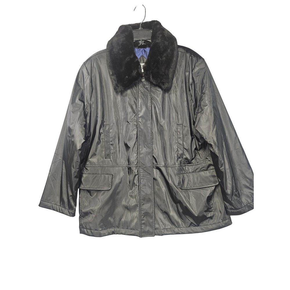 Signature Mens Black Parka Jacket Faux Fur Collar Quilted Lining XL 529051
